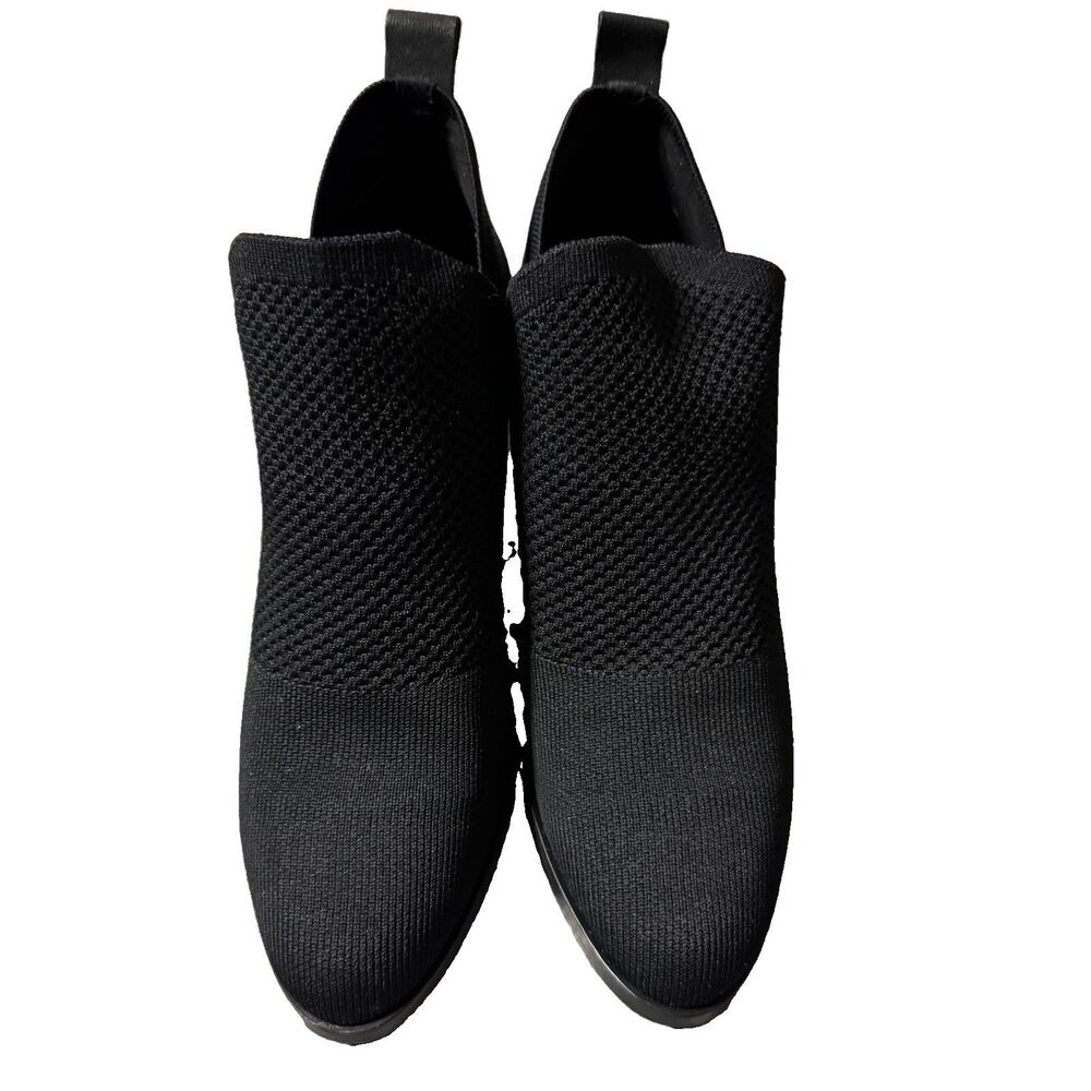 Eileen Fisher Black Knit Ankle Boots Women’s Size 8 Slip On Block Heel Booties
